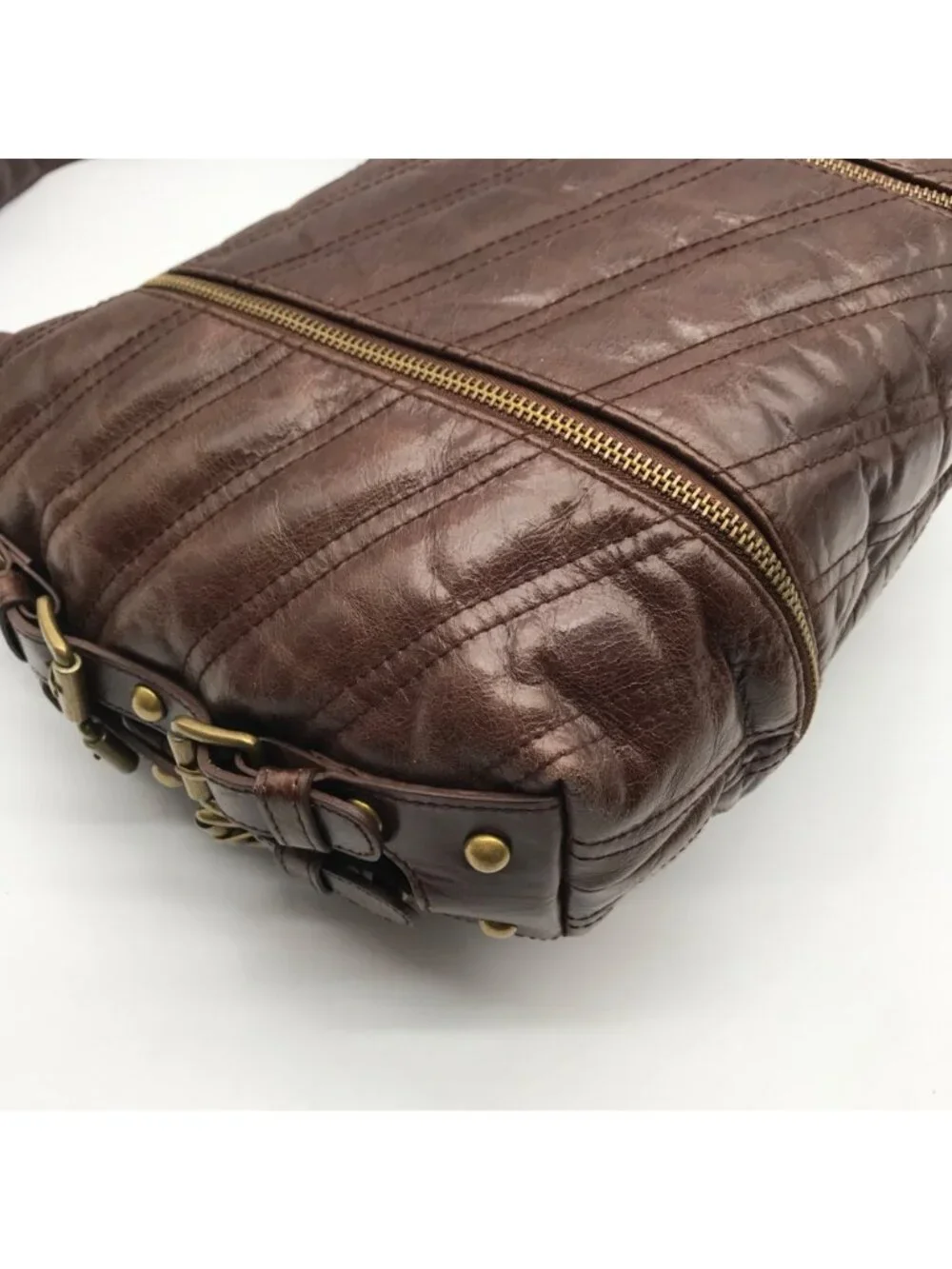 Betsy Johnson Brown Leather Ziplock Large Hobo Bag
